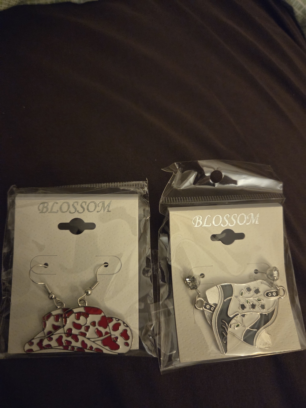 Blossom Statement Earrings - Red & Silver Pair
